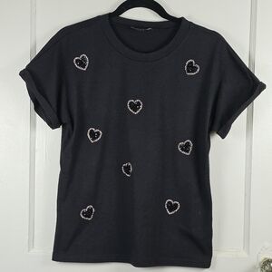 Anthropologie On 12th Black Sparkly Heart Tee Small